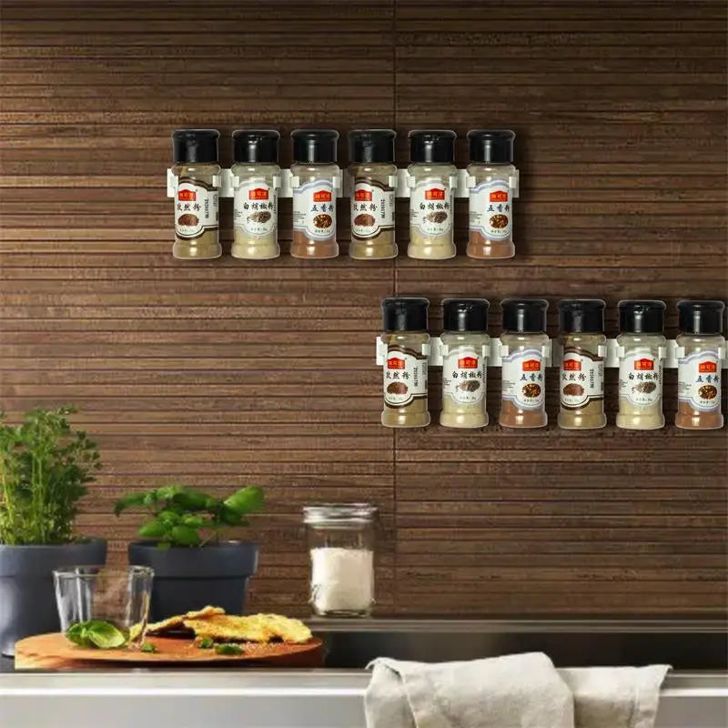 2pcs Wall-Mounted Grey Plastic Spice Rack – Adhesive Jar Holder